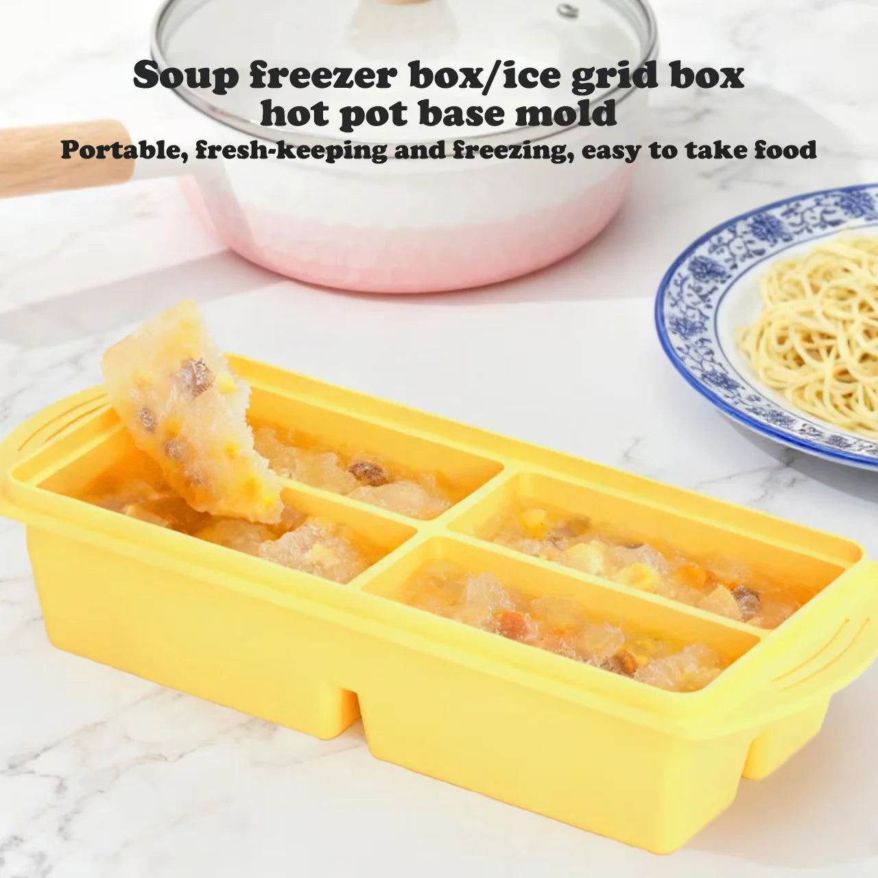 Silicone freezer tray with lid, 1 cup soup capacity refrigerator ice cube tray oven, suitable for freezing broth and leftovers