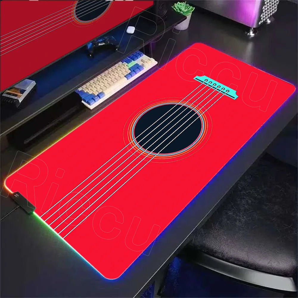 RGB Music Guitar Rubber Desk Mat HD Anime 900x400mm Mouse Pad Office Game PLAYMAT Computer Accessories Laptop Pc Gaming Mousepad