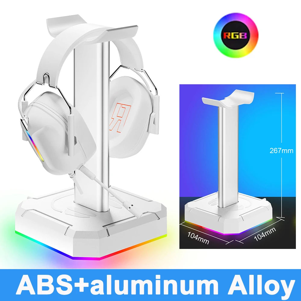 Desktop Gaming Headset Hanger Bracket RGB Headphone Holder Stand with 2 USB Charger Ports Earphone Rack For PUBG Computer Gamer