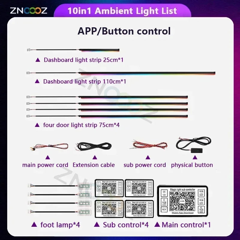 RGB 22in1 Car Interior Acrylic Car Ambient Lights for Audi A3 A4 A5 A6 A7 A8 Q3 Q5 Q7 Q8  Decorative Lights Car Accessories