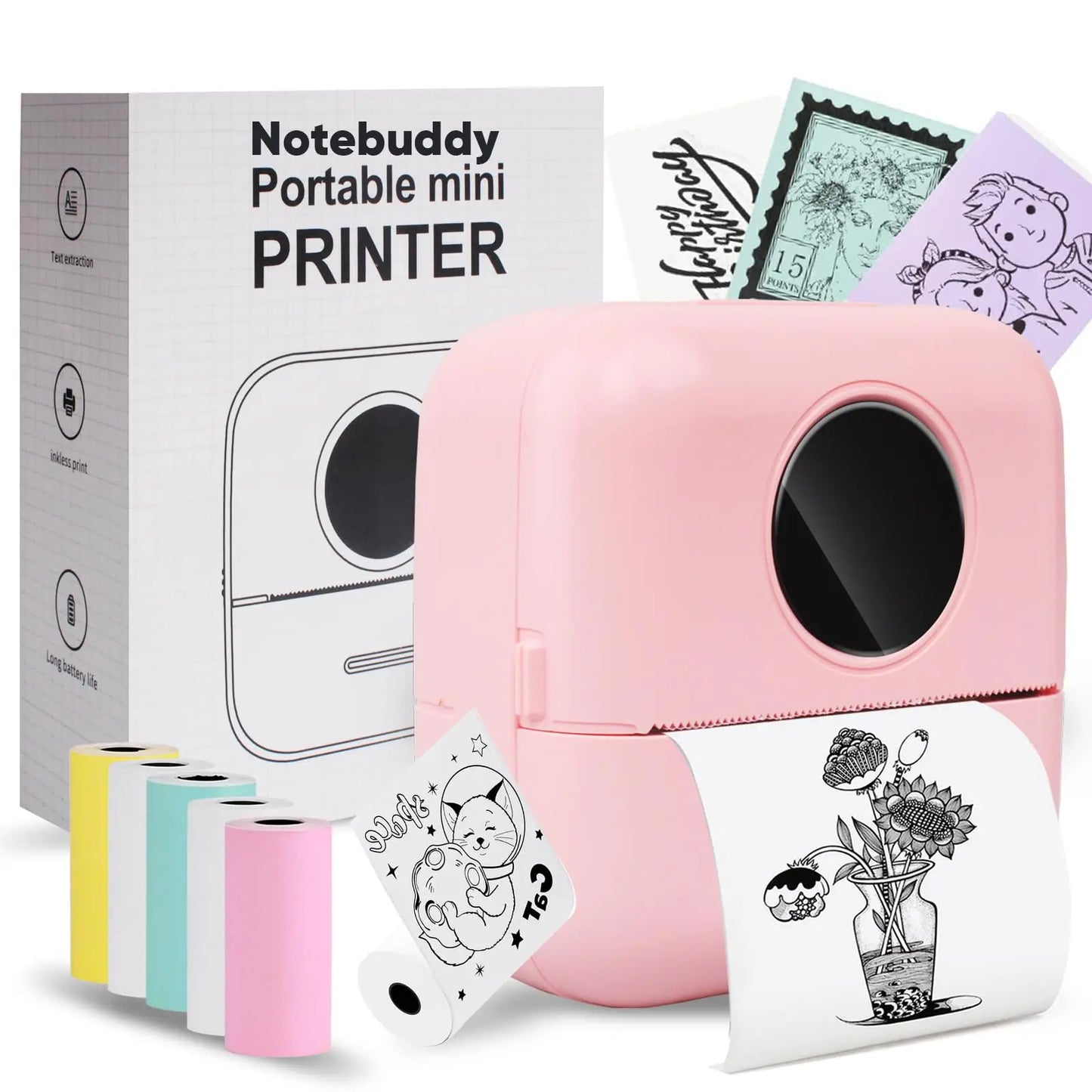 [Mini Portable Printer] Mini Portable Thermal Printer | 13 Rolls | Print Pictures, Photos, Labels, Text, To-Do Lists | 57*25mm