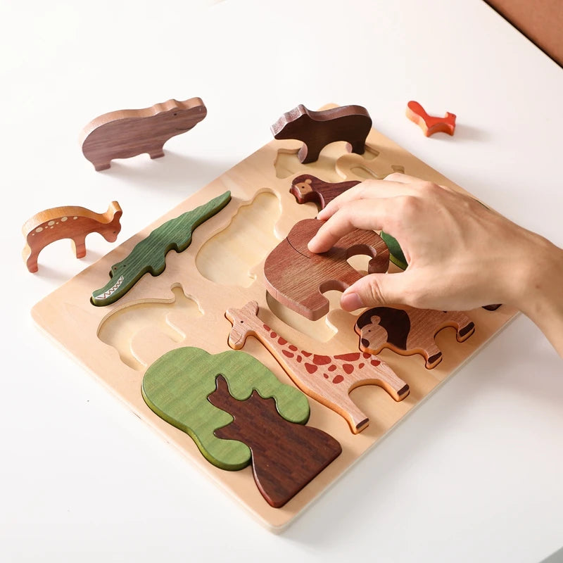 Baby Toys 3d Wooden Puzzle Forest Animals Jigsaw Puzzle Board Early Educational Montessori Wooden Toys for Children Gifts