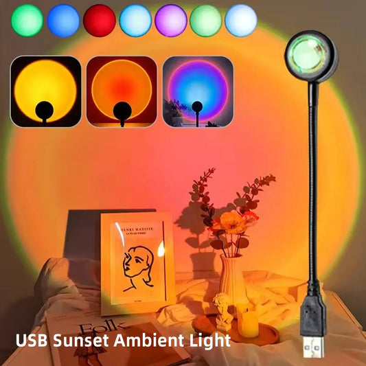 LED Rainbow Sunset Projection Lamp Atmosphere Night Light Photography Fill Light Artifact Creative Room Decoration Gift