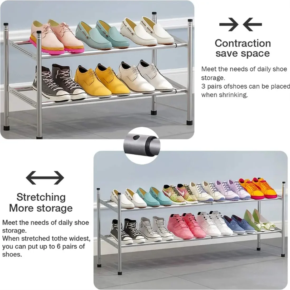 Shoe Rack Stackable Shoe Shelf Metal Iron of Expandable and Adjustable Shoes Organizer Shoes Organizer for Bedroom, Living Room
