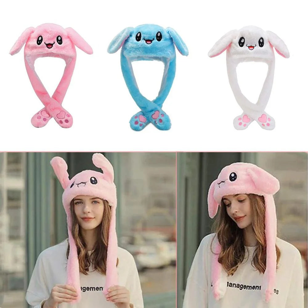Rabbit Ear Hat Cute Cartoon Bunny Hat Ear Moving Kawaii  Bunny Ears Soft Plush Hat Cap Winter Hat for Fairy Birthday Gifts