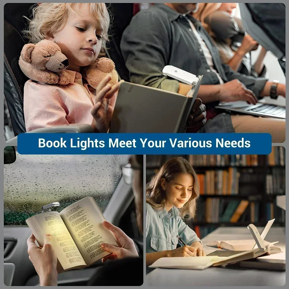 Book Light Brightness Adjustable for Eye-Protection USB Rechargeable LED Clip on Portable Bookmark Light for Reading in Bed Car