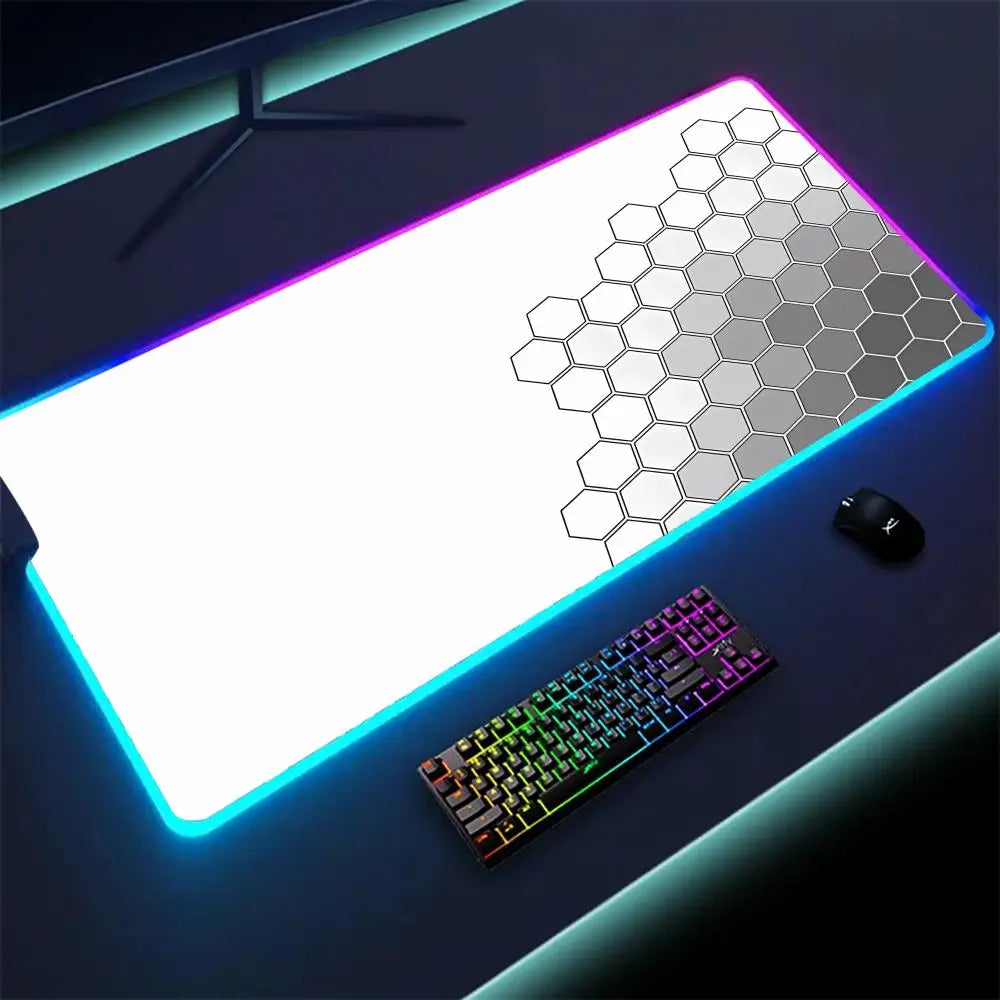 Geometric Art Mouse Pad XXL RGB Gaming MousePad HD Gamer Accessories Large LED Light MousePads PC Computer Carpet With Backlit