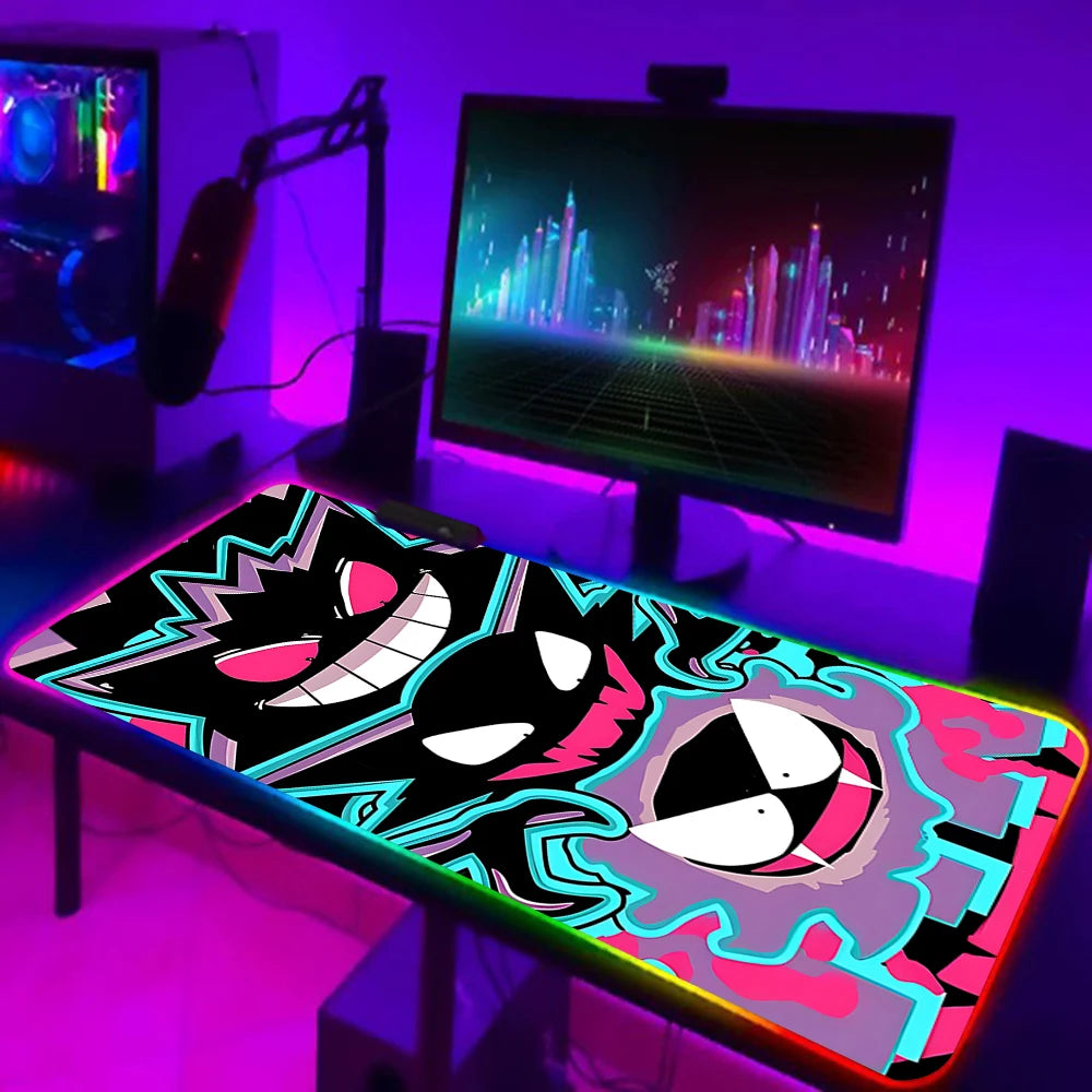 RGB Pc Gamer Keyboard Mouse Pad Mousepad Cute Anime Gengars LED Glowing Mouse Mats Rubber Gaming Computer Mausepad