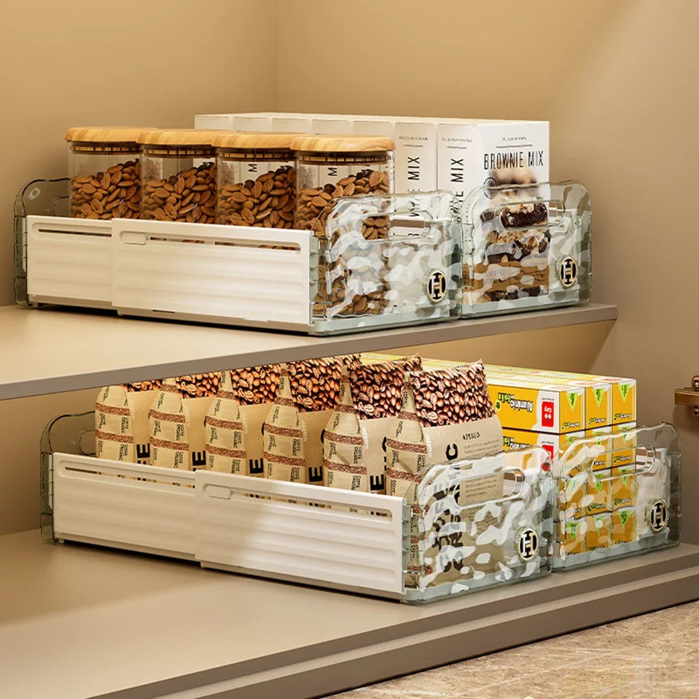 Kitchen Organizing Storage Box Simple Cabinet Retractable Storage Box Water Corrugated Drawer Desktop Snacks Grocery Storage Box