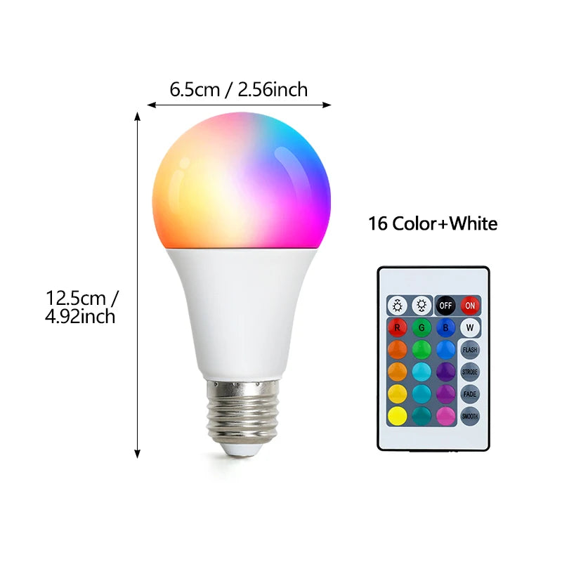 16 Colors RGB Bulb LED Multicolor Bulb E27 220V Household Lighting Dimmable 24 Key Remote Control Smart Lamp Atmosphere Light