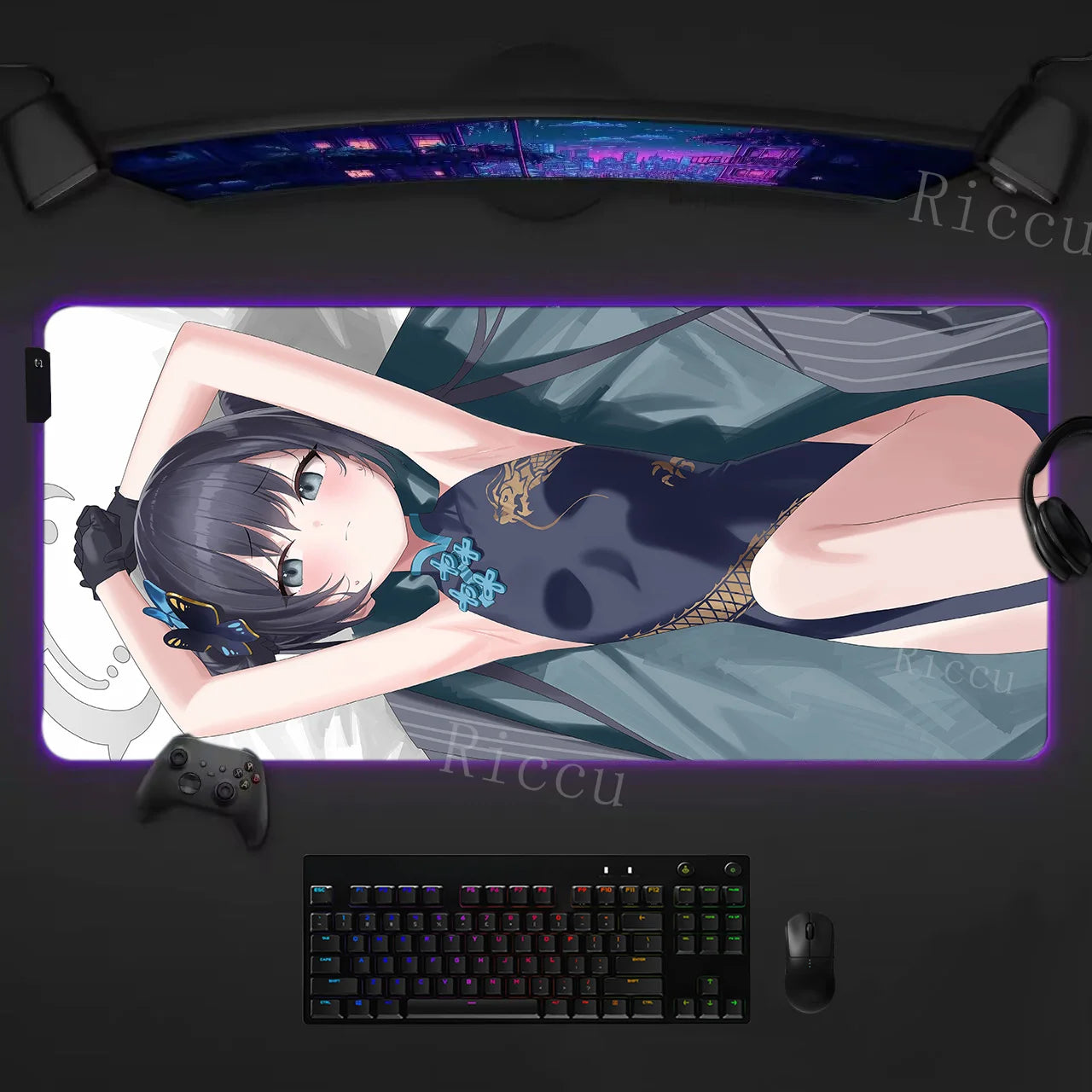 RGB HD Ryuuge Kisaki Blue Archive Game Mousepad Large Keyboard Desk Mat Gaming Mouse Pad LockEdge Edge PC Computer Mat E-Sports