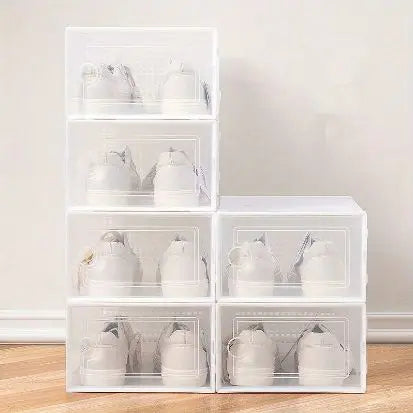 6/12Pcs Foldable Clear Shoe Box, Stackable Plastic Shoe Storage Organizer, Breathable Dustproof  Home & Shoe Display Rack