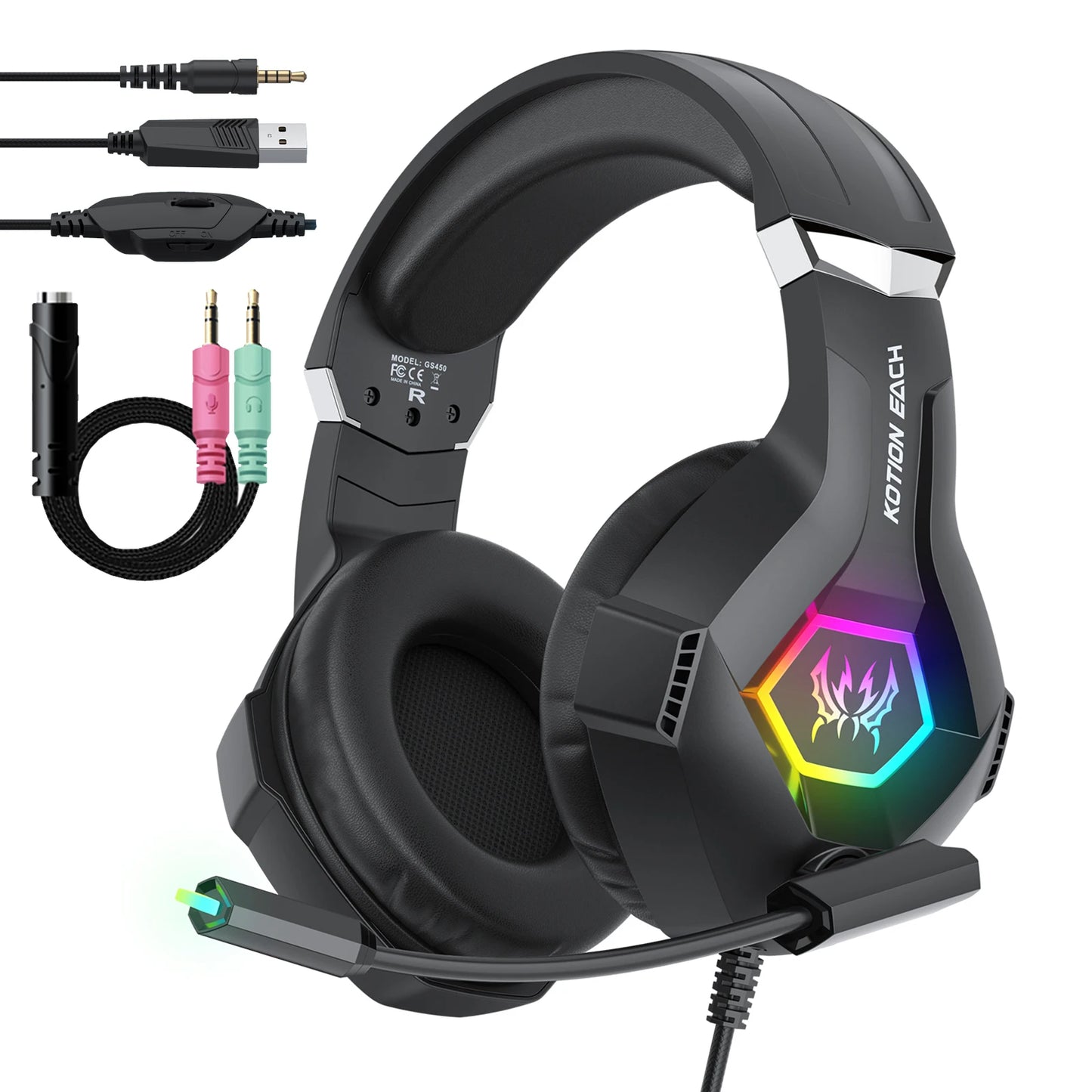 RGB Wired Gaming Headset with Noise Cancelling Mic for PC PS4 PS5 Xbox - over Ear Design Surround Sound Gaming Headphones