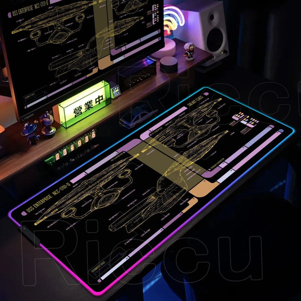 RGB Pc Gamer S-Star Treks Keyboard Expansion Mouse Pad LED Glowing Mat Rubber Backlight Gaming Computer Laptop Home Office Setup