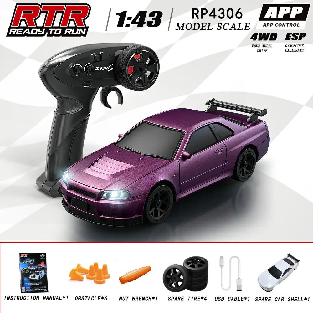 1/43 HB-RP43 RC Drift Car with DIY White Body Shell & Extra Tires 2.4G 4WD ESP Gyro Stabilization Full Proportional Control Car