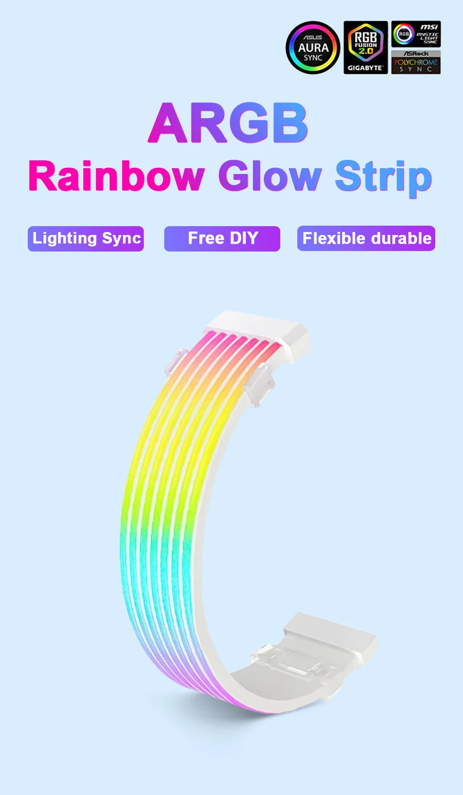 Zezzio ARGB Light Strip Neon Line PC Case Decoration 8Pin Graphics Card 24Pin Motherboard Luminous DIY RGB Computer Lamp Strip