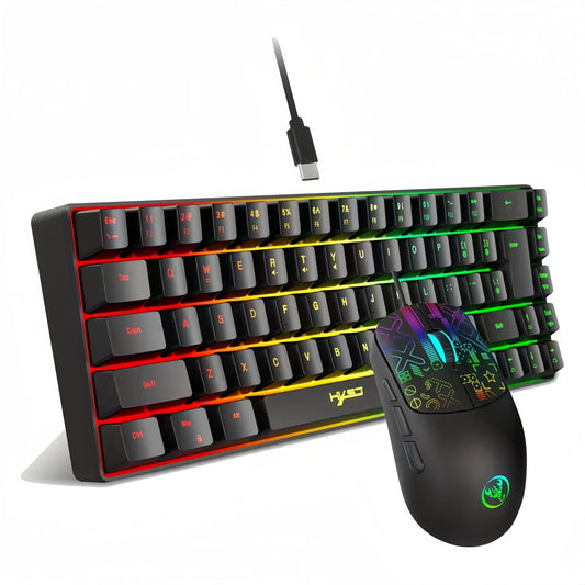 68-Key Wired RGB Gaming Keyboard & Mouse Set – Portable Backlit, Multi-Device Compatible