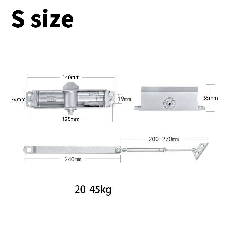 25-85KG Closing Automatic Door Closer Hydraulic Adjustable Speed Positioning Door Stop Protective Door Holder Hardware,1PCS