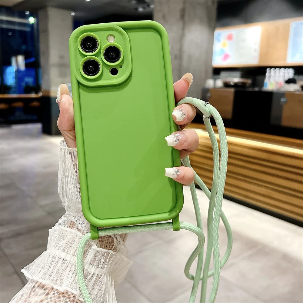 Phone Case For iPhone 14 13 15 16 Pro Max 17 Air 16E 12 11 X XS 8 Plus SE2022 Crossbody Adjustable Lanyard Strap Rope Soft Cover