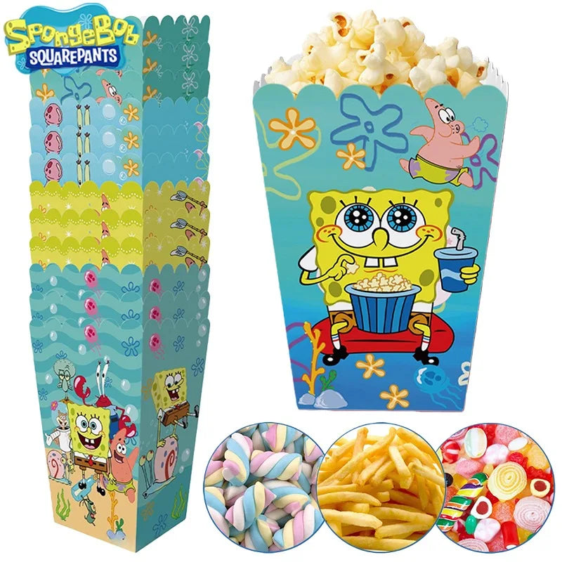 12Pcs SpongeBob Popcorn Box for Party Supplies Dessert Storage Box Movie Theater Popcorn Snack Boxes Birthday Party Supplies