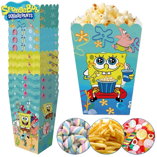 12Pcs SpongeBob Popcorn Box for Party Supplies Dessert Storage Box Movie Theater Popcorn Snack Boxes Birthday Party Supplies