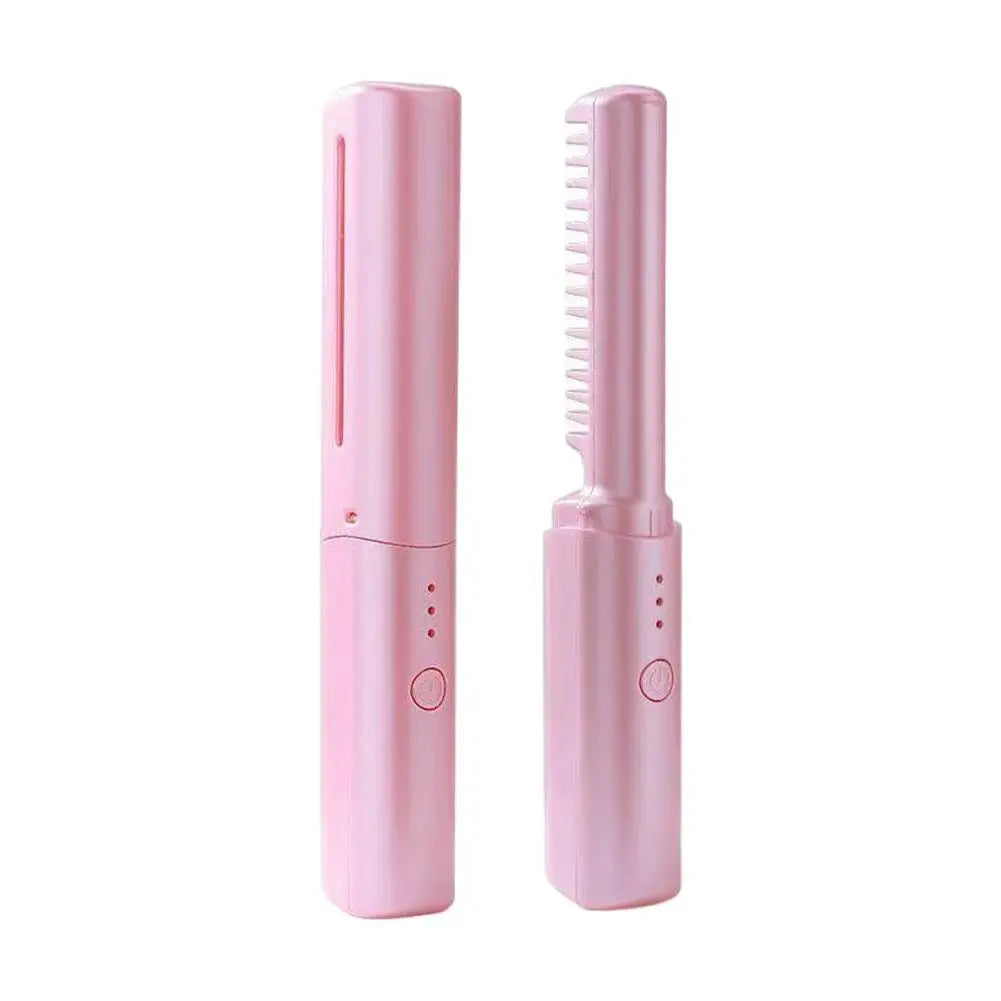 Cordless Hair Straightening Brush Negative Ion Fast Heating USB Charging Straight Curler Dual Use Home Travel Women Brush