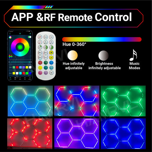 RGB Hexagon LED Light Garage Dimmable colorful Change Game Sound pickup Decor Lamp party Car WorkShop Gym Room Ceiling Panel Bar