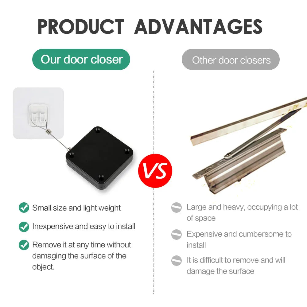 Automatic Door Closer Punch-Free Soft Close Door Closers For Sliding Door Glass Door 500g Tension Closing Device Door Hardware