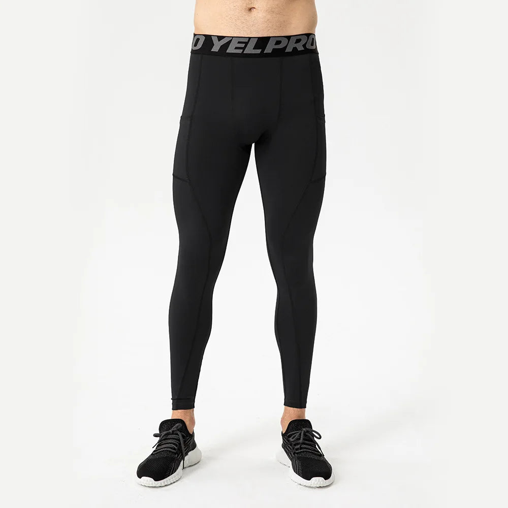 Men's Running Tights Compression Fitness Pants Elastic Running Basketball Sports Workout Tights  Gym Running Training Leggings