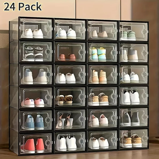 6/12pcs Transparent Shoe Boxes Stackable Shoe Cases Storage Plastic Shoes Box Dustproof Sneaker Boxes Shoes Furniture Organiz