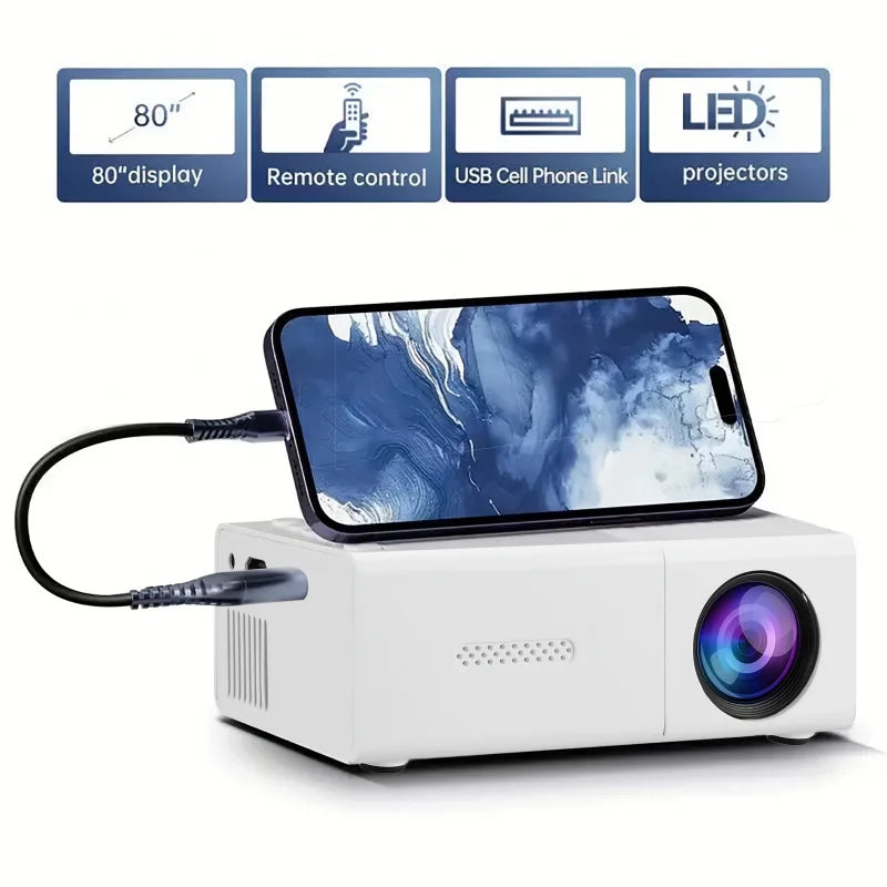 Portable Mini Projector Support1080PNative Image Quality CompatibleIOSanWindowsUSBPower supply suitable for mobile phonesPS4