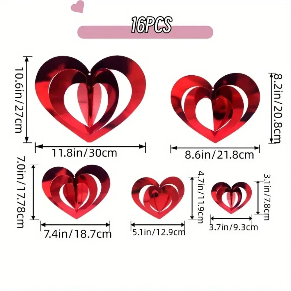 3D Red Heart Garland Valentines Day Decor Love Heart Hanging String Garland Wedding Anniversary Birthday Party Supplies
