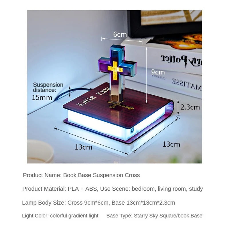 Magnetic Levitating Cross Floating Christian Cross Decorations Maglev Cross the Holy Bible Base