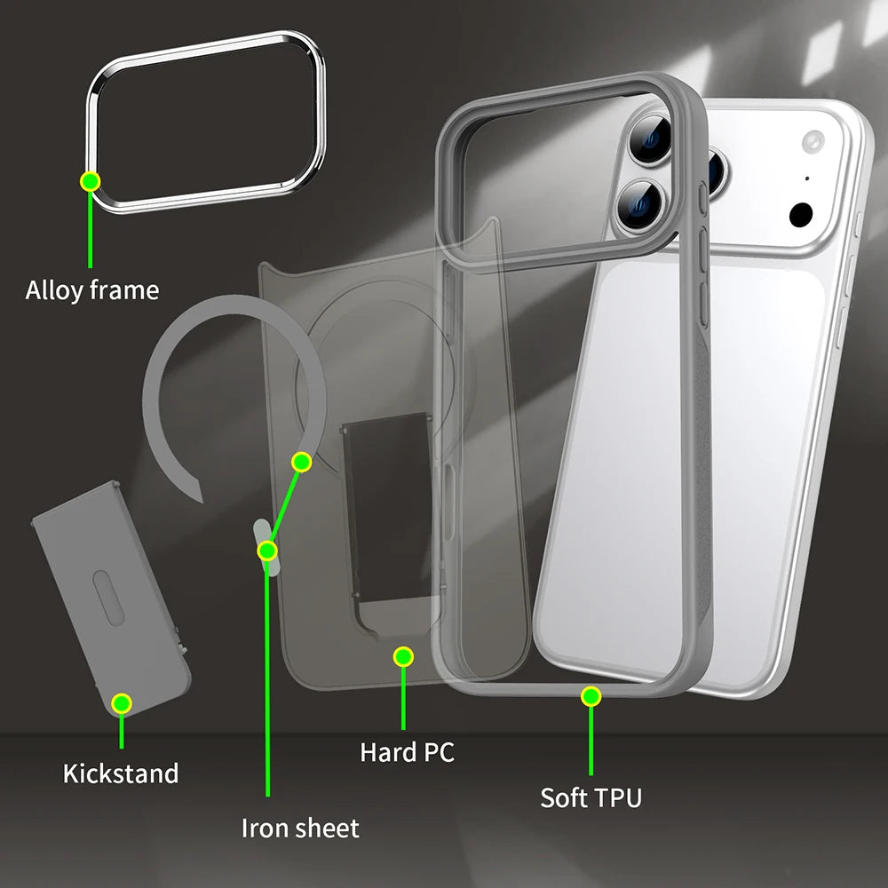 Luxury For Magsafe Phone Case For iPhone 17 Pro Max Air Magnetic Wireless Charge Folding Stand Holder Matte Cover Cases