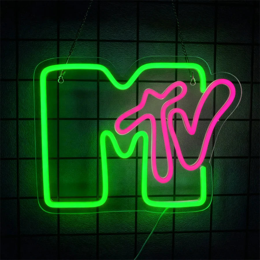Music Led Neon Sign, Music Tv Letter Icon, Used For Bedroom, Music Studio, Recording Studio, Radio Station, Beer Bar Art Decor.