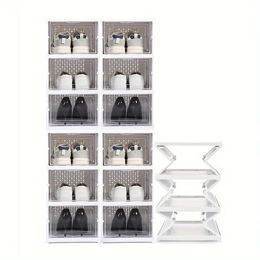 6-layer transparent shoe box, thick foldable sports shoe storage rack, stackable dust-proof high-top cabinet shoe rack