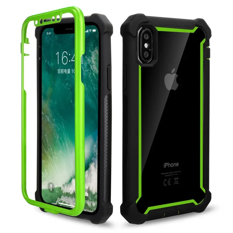 Phone Case For iPhone 12 11 Pro Max X XR XS Max 6 6S 7 8 Plus Shockproof Bumper Transparent Clear TPU Cases PC Back Phone Cover