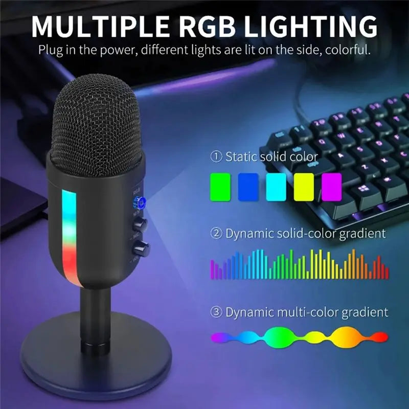 ABGI-RGB Gaming Microphone For PC Computer Recording USB Condenser Microphone Podcasters Be Influencers Gamers Studio Mic Easy T