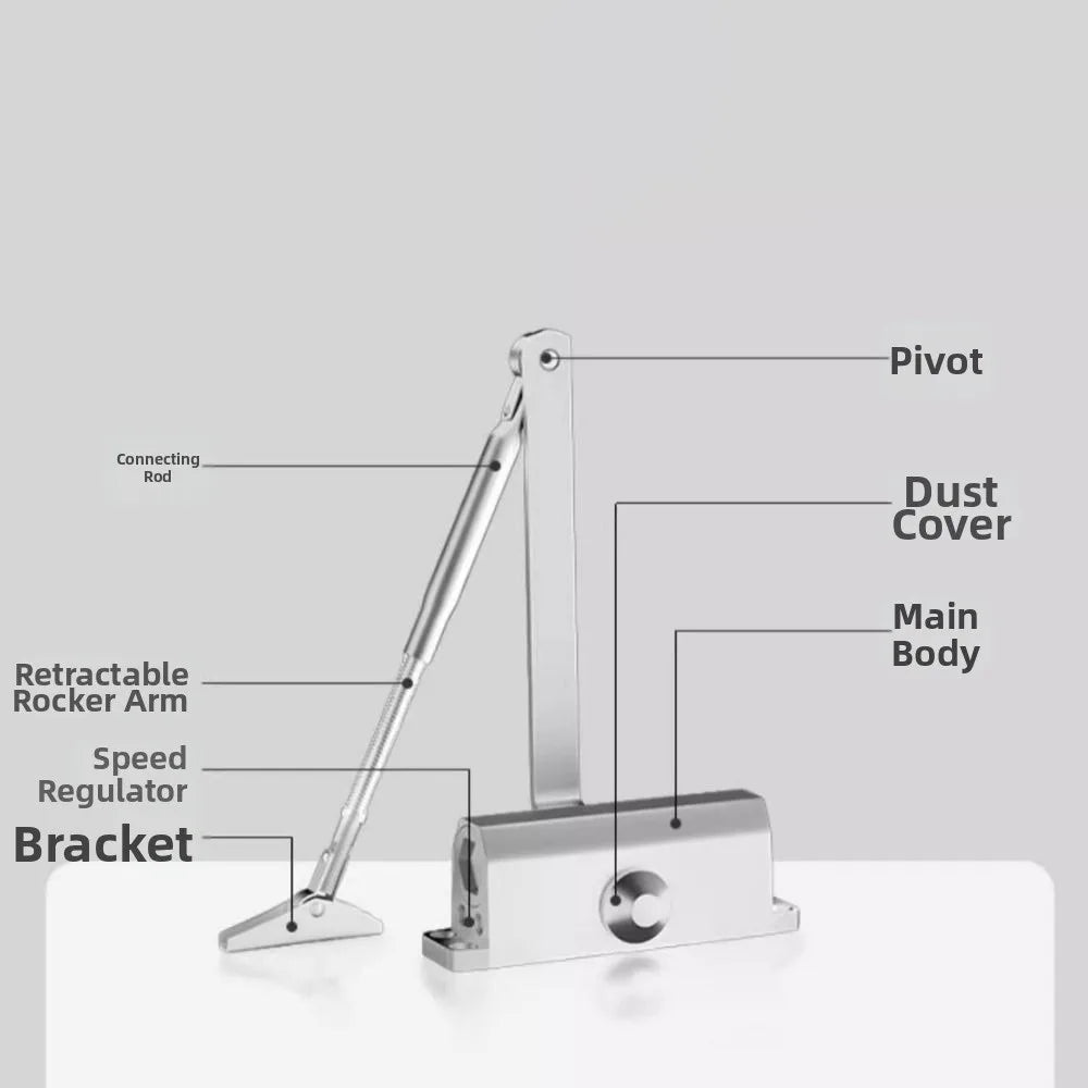 25-85KG Automatic Door Closer Mute Soft Closing Adjustable Speed Hydraulic Buffer Aluminum Alloy Protective Door