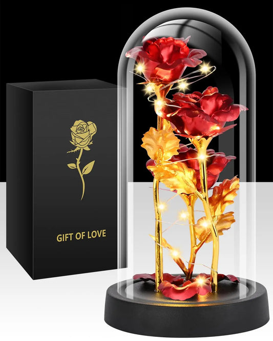 Glass Rose Flower for Women，Light Up Rose in A Glass Dome,Rose Gifts for Christmas， Anniversary，Wedding，Valentines，Birthday