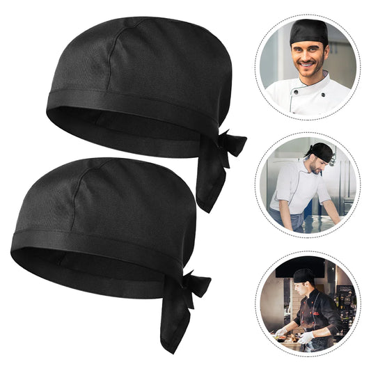 Chef Hat Turban Unisex Hats Black Caps Tie Work Kitchen for Men Cooking Head Wraps Skull Catering