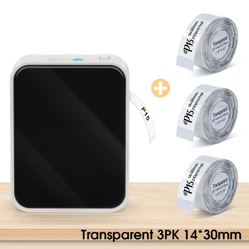 Mini Thermal Printer P15 Label Printer Portable Bluetooth Adhesive Sticker Labeller Inkless Labeling Machine with Thermal Paper