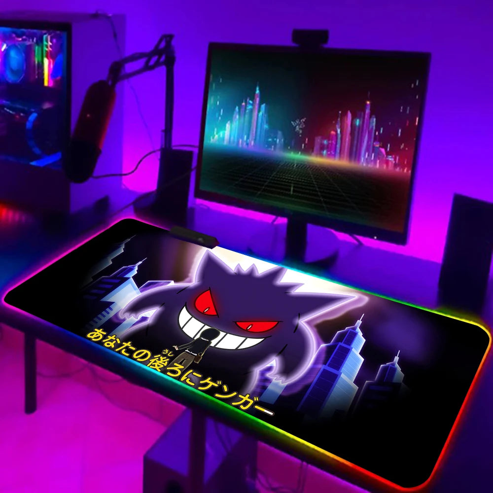 RGB Pc Gamer Keyboard Mouse Pad Mousepad Cute Anime Gengars LED Glowing Mouse Mats Rubber Gaming Computer Mausepad