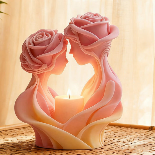 Rose Couple Sculpture Candle Mold, Silicone Mold for Handmade Wax Candles, Wedding Favors & Gift Set Making