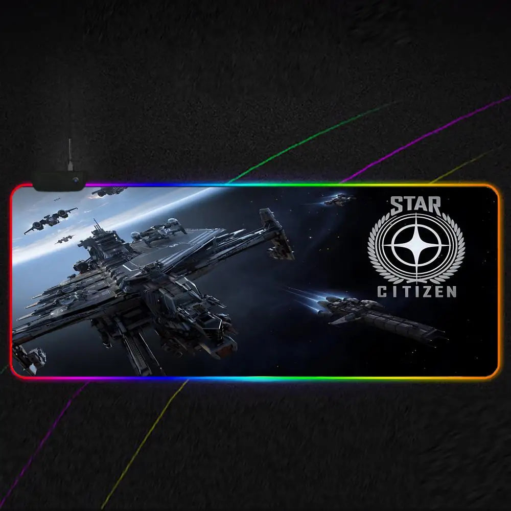 Star Citizen Mouse Pad RGB Gaming Mouse Pad XXL, Extended Surface, Non-Slip, Smooth, LED Lights, Perfect Desk Mat