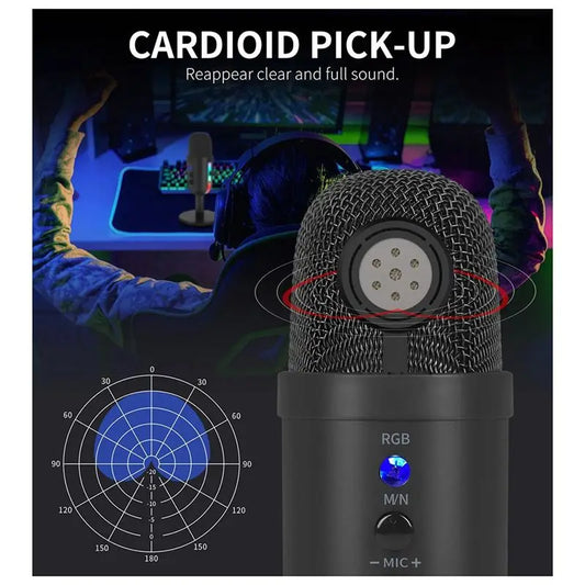 ABGI-RGB Gaming Microphone For PC Computer Recording USB Condenser Microphone Podcasters Be Influencers Gamers Studio Mic Easy T