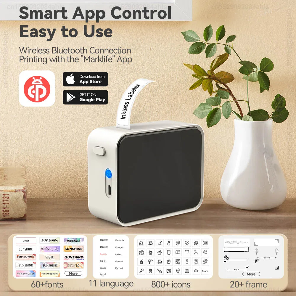 Mini Thermal Printer P15 Label Printer Portable Bluetooth Adhesive Sticker Labeller Inkless Labeling Machine with Thermal Paper