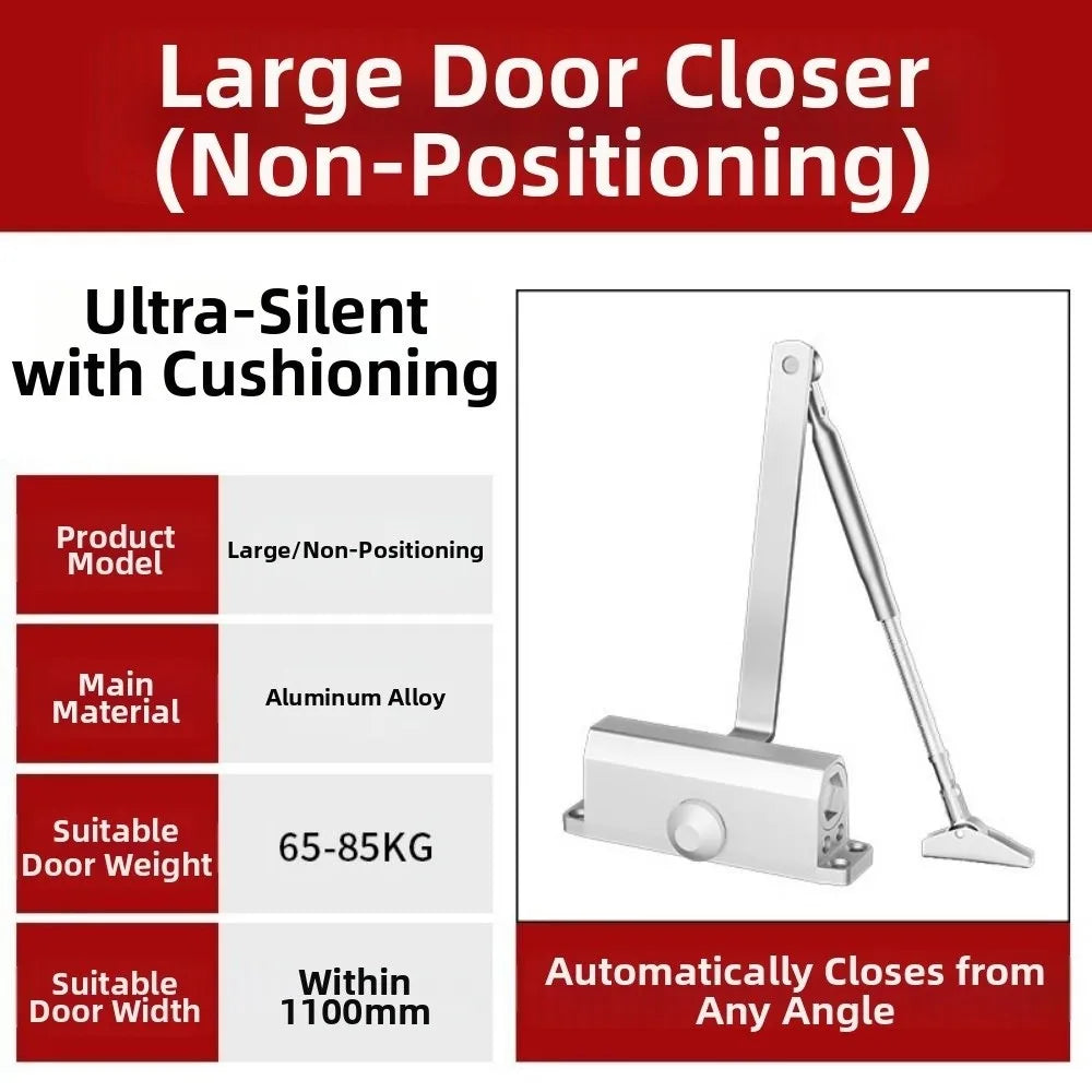 25-85KG Automatic Door Closer Mute Soft Closing Adjustable Speed Hydraulic Buffer Aluminum Alloy Protective Door