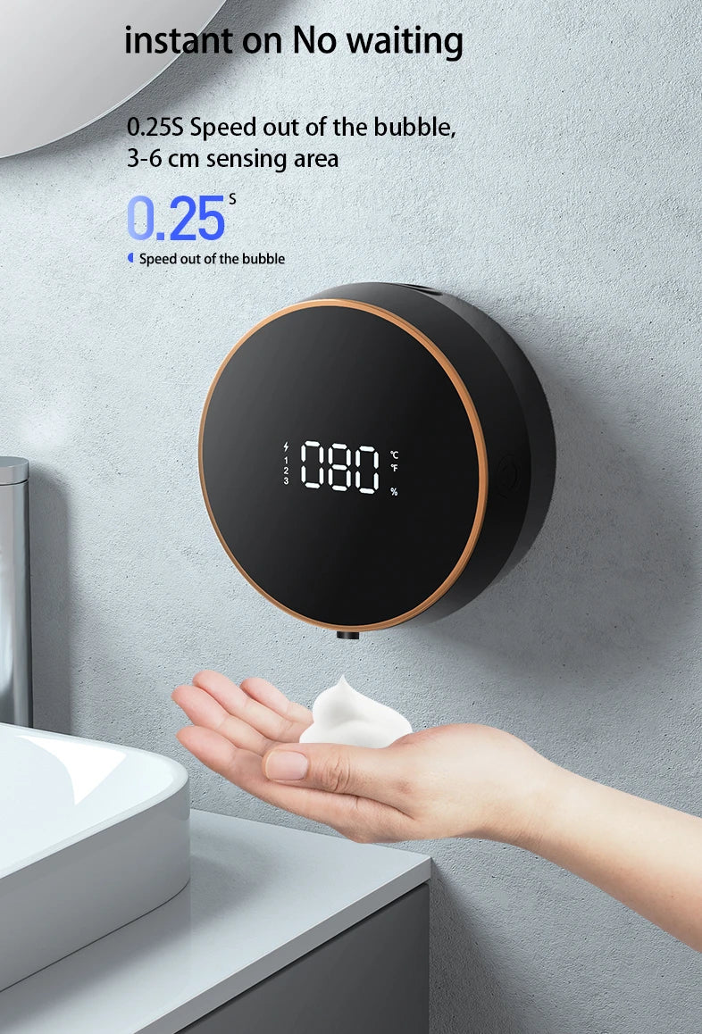 Touchless Automatic Sensor Soap Dispenser Foam Type-C Charging Smart Induction Hand Washer with Temperature Digital Display