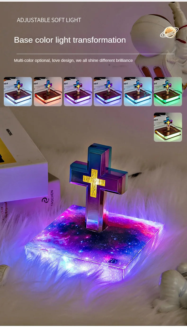 Magnetic Levitating Cross Floating Christian Cross Decorations Maglev Cross the Holy Bible Base